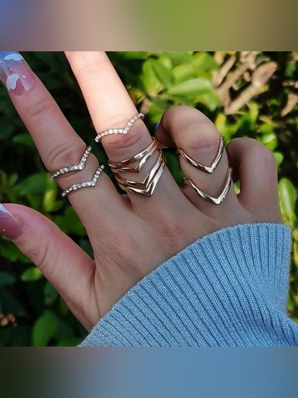 Gold 5pc Rhinestone Ring Set